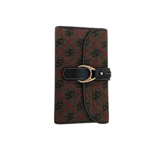 Vintage Dooney & Bourke fabric gray/red/black wallet with checkbook holder. - Picture 1 of 4